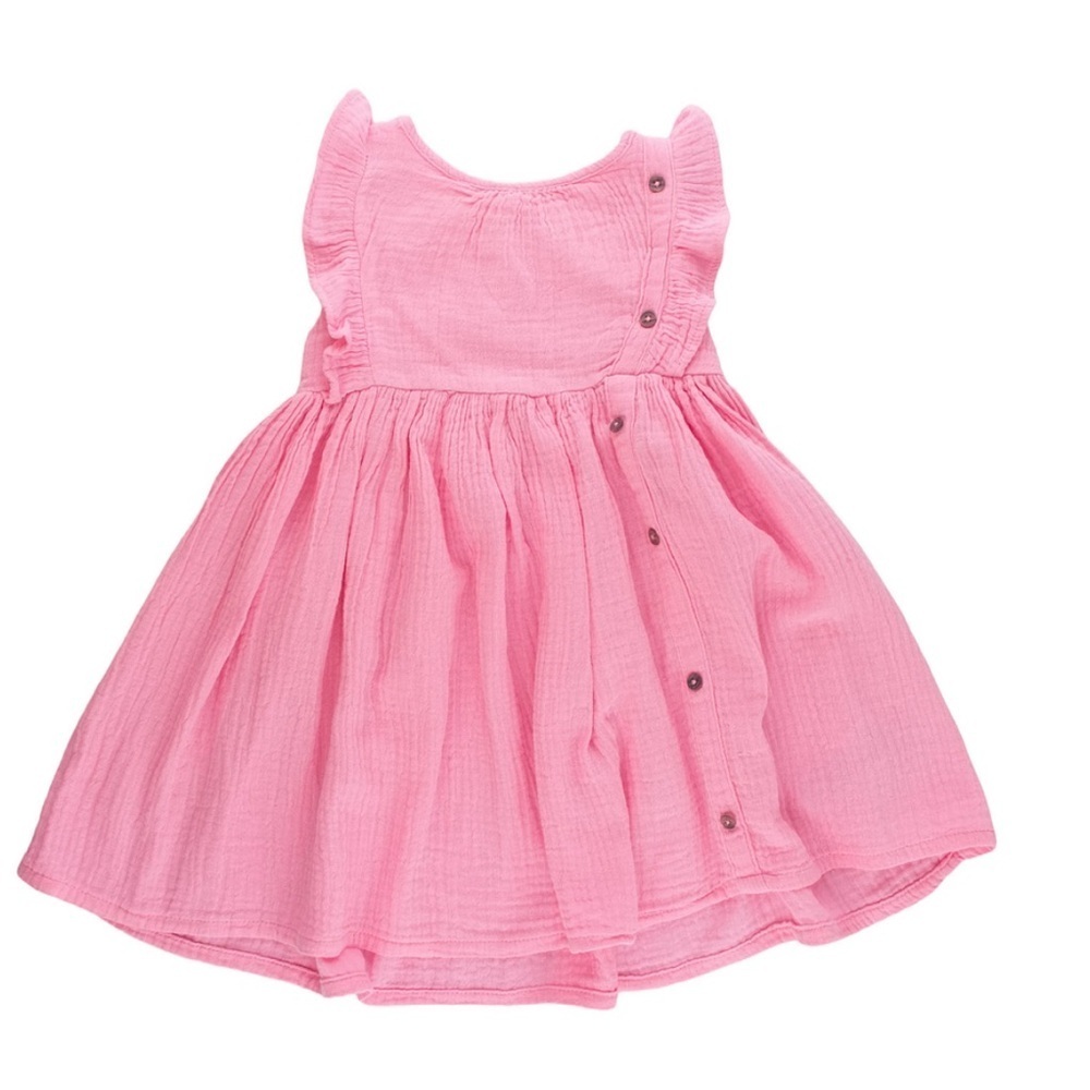 So Cute Girls Toddler Sz 12M -18M Pink Gauzy Cotton Ruffled Kids Dress